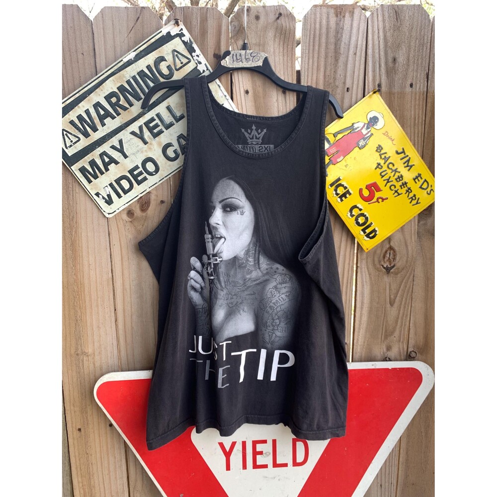 Vintage Y2K Mafioso Black tank top with "Just the Tip" graphic print 2XL